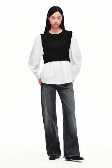 Zara TRF 超寬高腰牛仔褲 - 海藍色