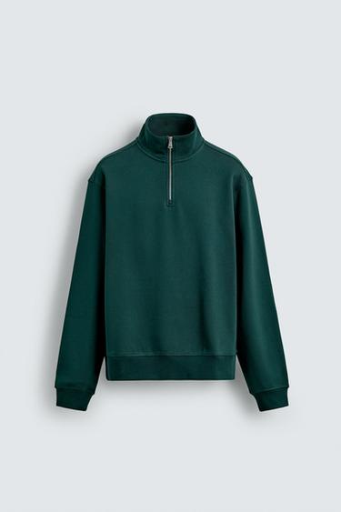 BASIC QUARTER-ZIP SWEATSHIRT - Duck green by Zara