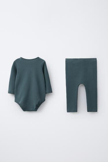 ENSEMBLE BODY ET LEGGING BRODÉ MOUTON - Bleu pétrole de Zara - Image 1