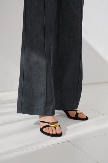 KITTEN HEEL SANDALS WITH METAL APPLIQUÉ - Black by Zara - Image 0