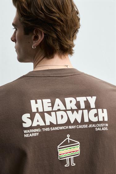T-SHIRT BRODÉ SANDWICH - Marron clair de Zara - Image 5