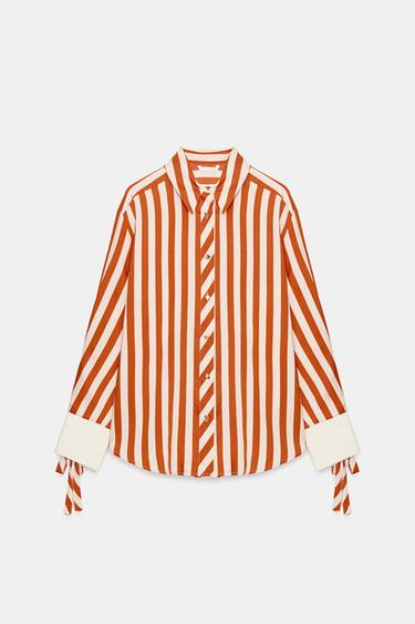 CAMISA RAYAS LAZOS - blanco-naranja de Zara