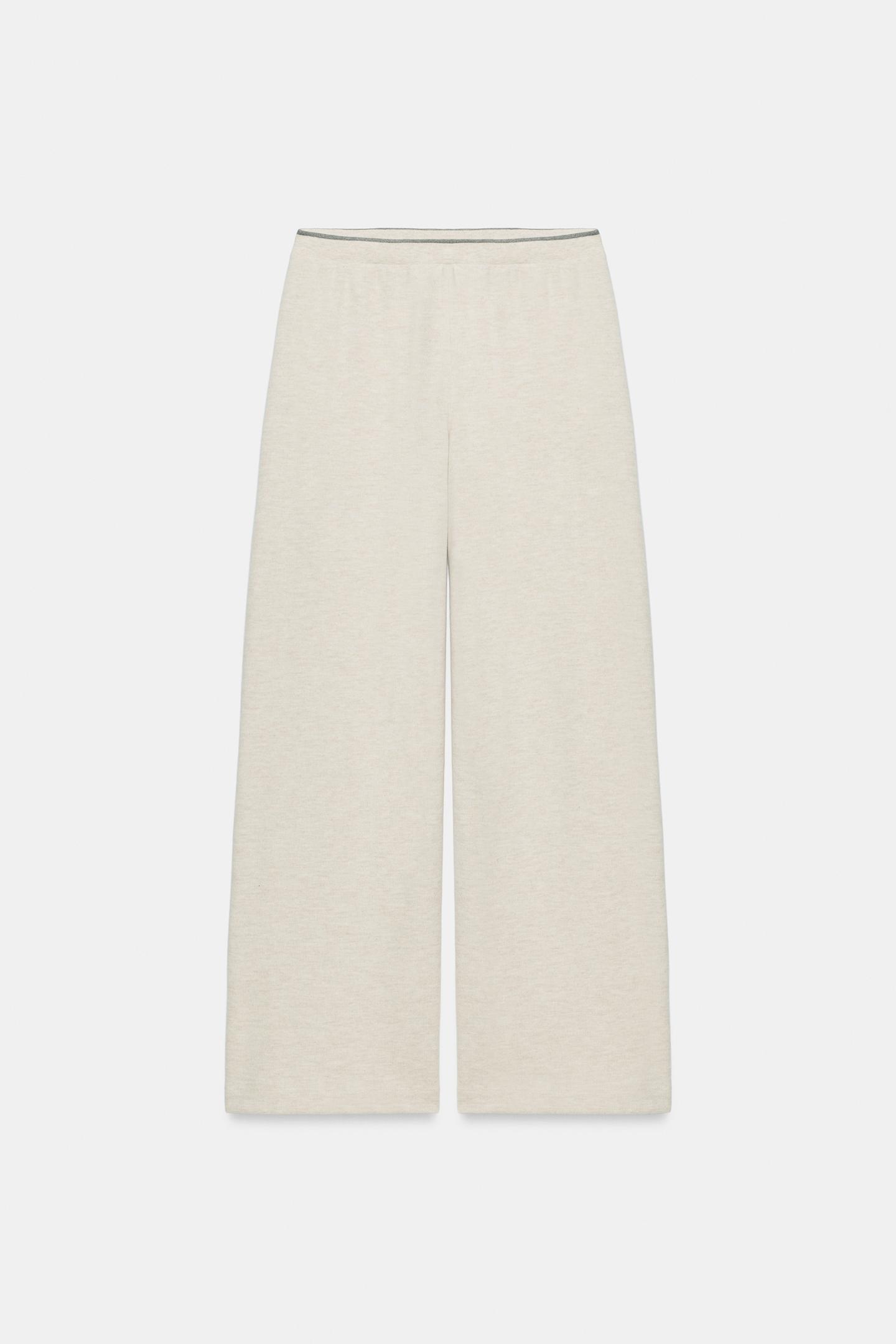 Женские брюки Zara Soft Contrast-Stripe, цвет: Бежевый меланжевый — фото 6