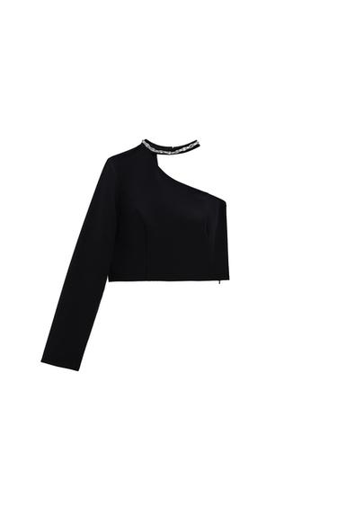 ASYMMETRIC TOP WITH BEADED COLLAR