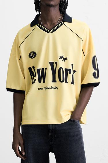 Zara RETRO FOOTBALL PRINTED POLO SHIRT - Light yellow