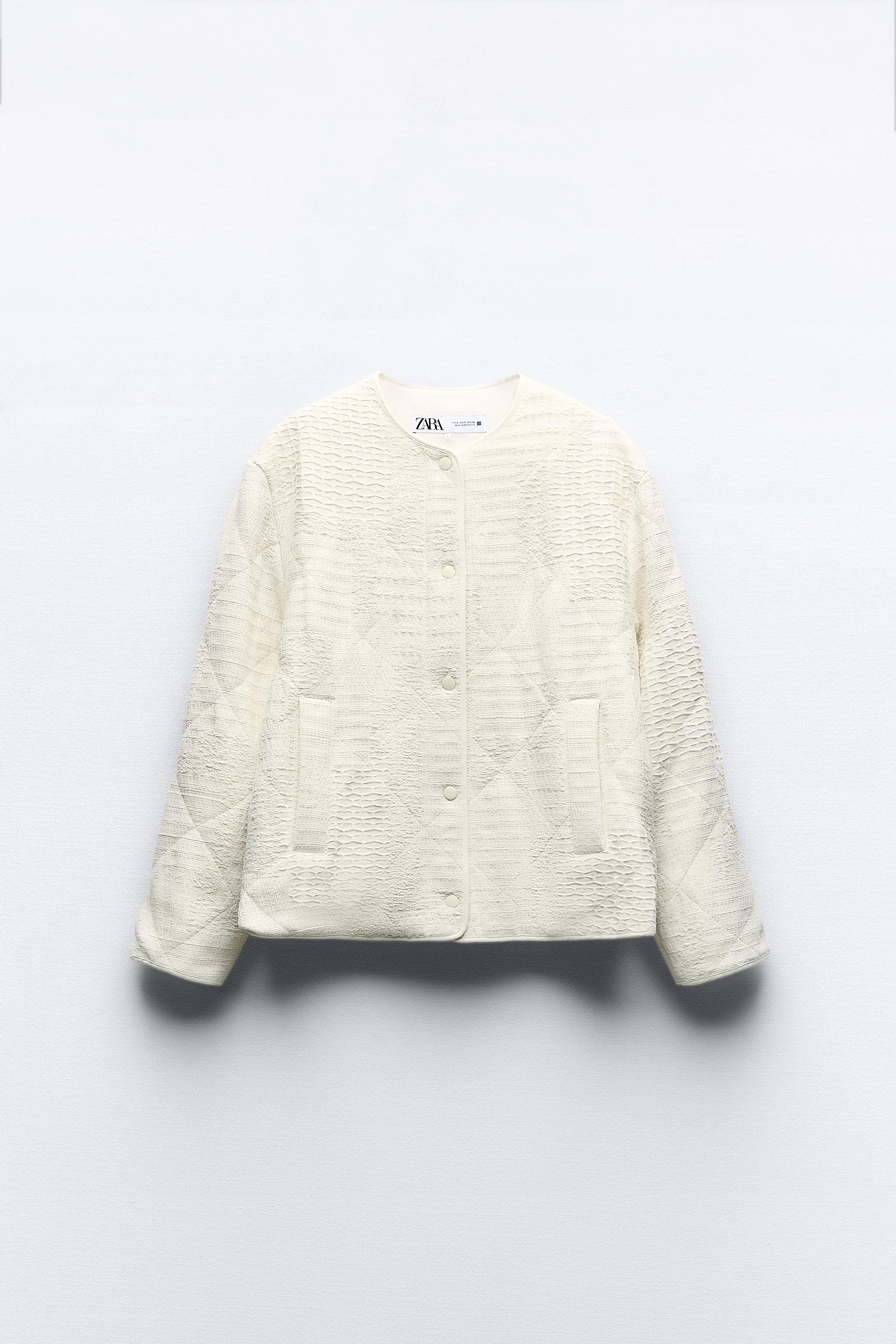 QUILTED EMBROIDERED JACKET - Ecru