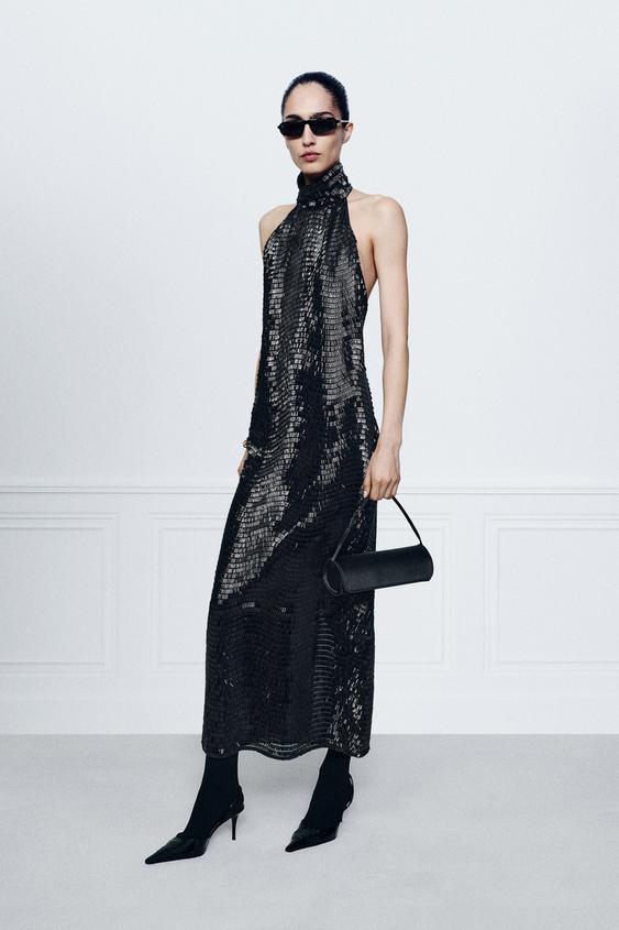 VESTIDO HALTER ABALORIOS ZW COLLECTION - Negro de Zara - Imagen 0