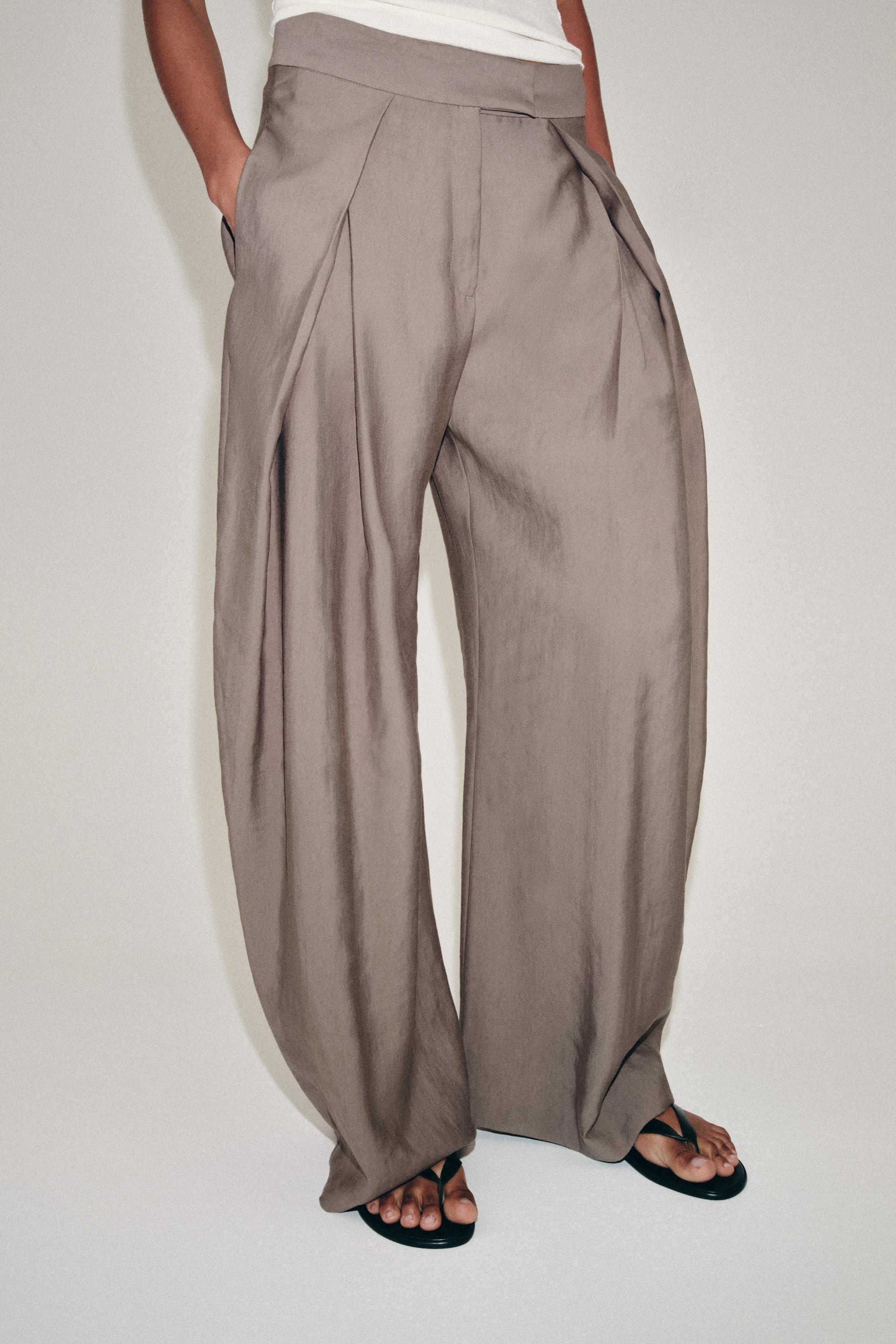 ZW COLLECTION PLEATED WIDE LEG PANTS — Brown / Taupe