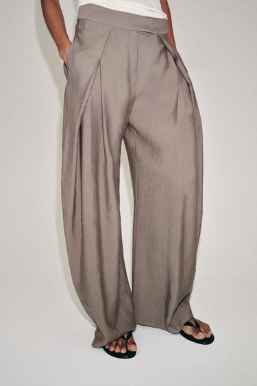 ZW COLLECTION WIDE-LEG PLEATED TROUSERS - Brown / Taupe by Zara
