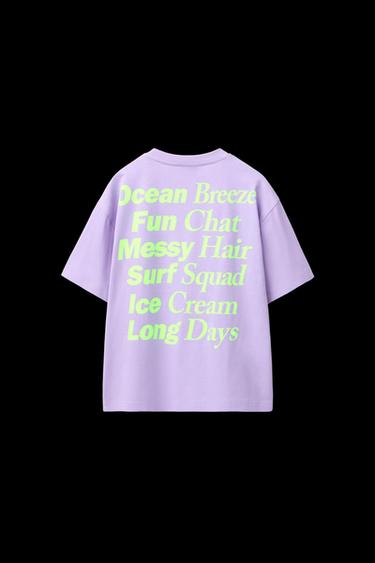 T-SHIRT MIT TEXT-PRINT - Lila von Zara