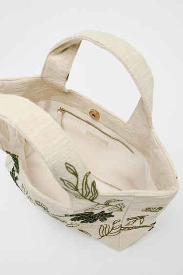 EMBROIDERED FABRIC TOTE BAG - Ecru by Zara - Image 4