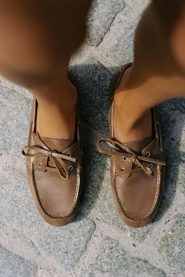 LACE-UP FLAT SHOES - Brown by Zara