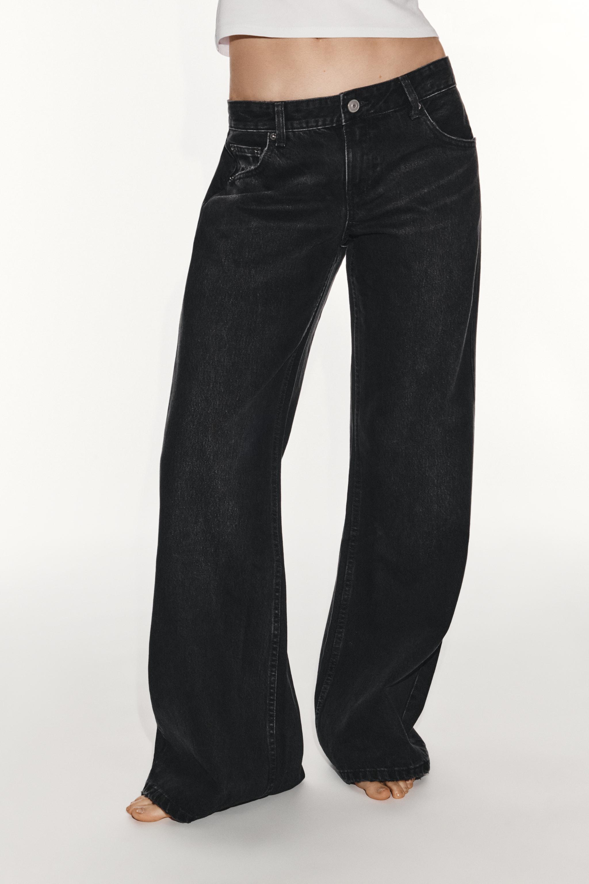 TRF DISTRESSED LOW-RISE WIDE LEG FLARE JEANS — Black