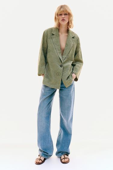 BLAZER WITH CUTWORK EMBROIDERY - Khaki by Zara