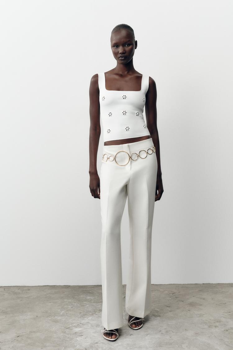 TOP STRETCH BRODERIES FLEURS Blanc ZARA France