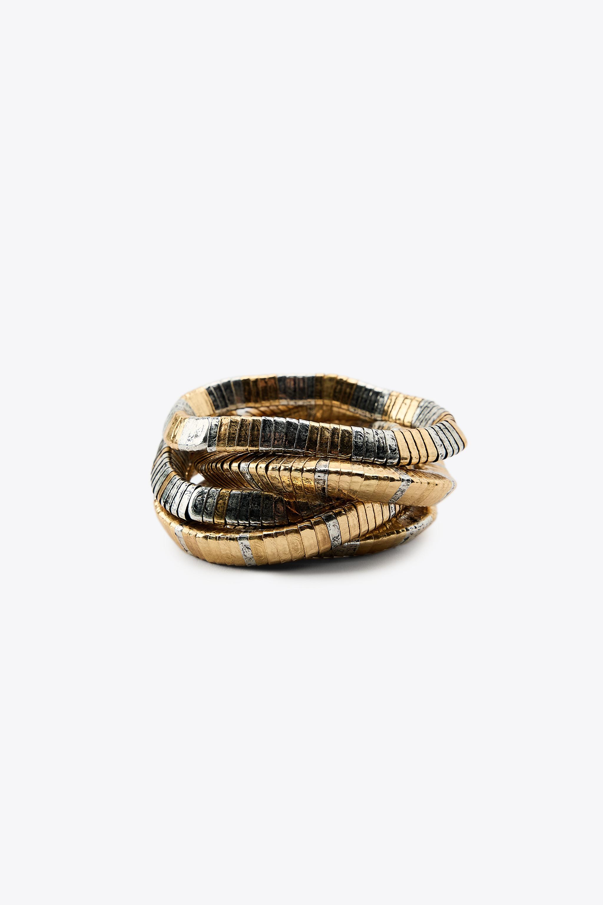 PACK OF ELASTIC BRACELETS WITH METAL PIECES - Gold / Silver