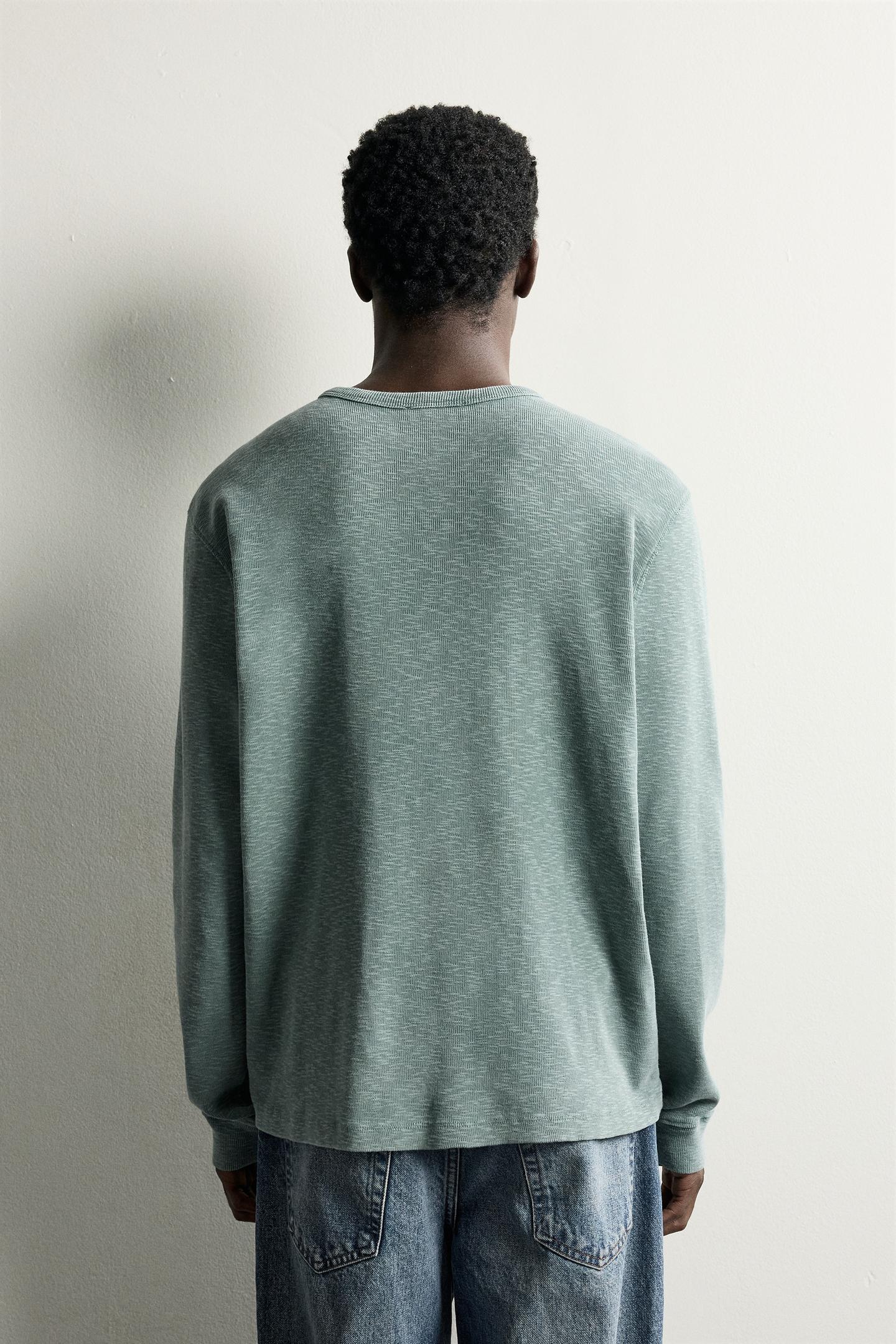 Мужская футболка Zara Relaxed Fit Henley, цвет: Светлый синий — фото 3