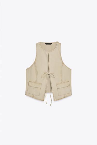 WASHED-EFFECT WAISTCOAT TOP - camel by Zara