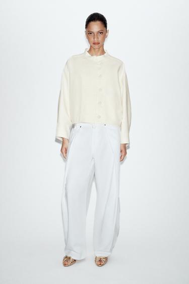 LINEN BLEND JACKET WITH FIREMAN CLASP - Ecru by Zara