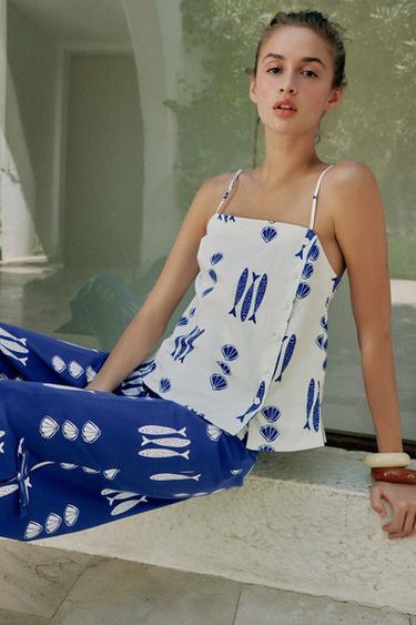 JUPE-CULOTTE IMPRIMÉE À LAÇAGES - Bleu / Blanc de Zara - Image 5