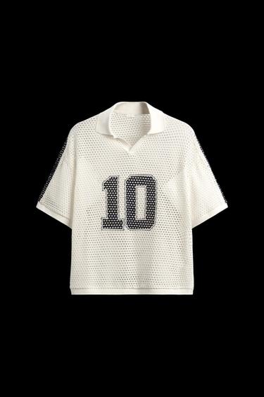 RETRO FOOTBALL OPEN-KNIT POLO SHIRT - Ecru by Zara