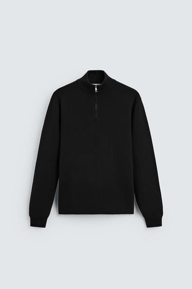 COTTON QUARTER-ZIP SWEATER - Black by Zara