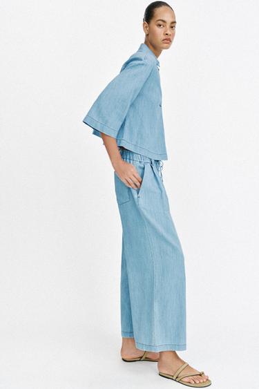 BLOUSE FLUIDE COL EN V - Bleu de Zara - Image 4