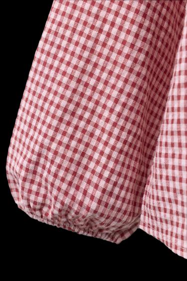 Zara GINGHAM PETER PAN COLLAR SHIRT WITH SCALLOP TRIM - Dark pink