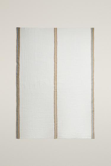 STRIPED LINEN THROW - Oyster-white by Zara - Image 0