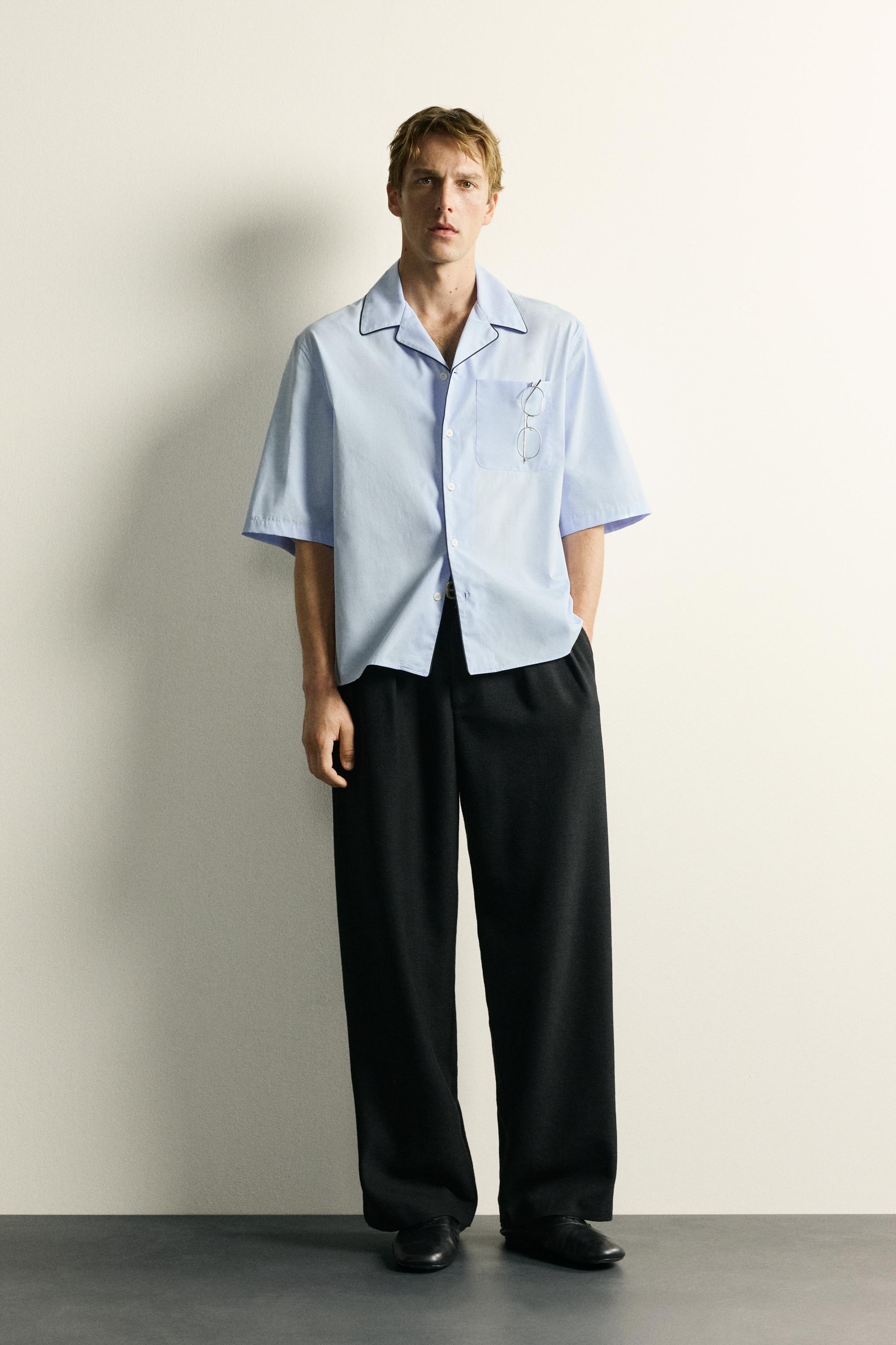 CONTRASTING PIPING RELAXED FIT SHIRT - Sky blue | ZARA United States