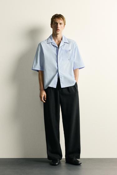 CAMISA RELAXED FIT VIVO CONTRASTE - Azul cielo de Zara - Imagen 0
