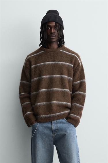 STRIPED TEXTURED JUMPER - Brown by Zara