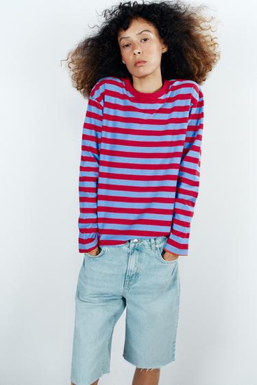 T-SHIRT MET BREDE STREPEN - Rood gestreept van Zara