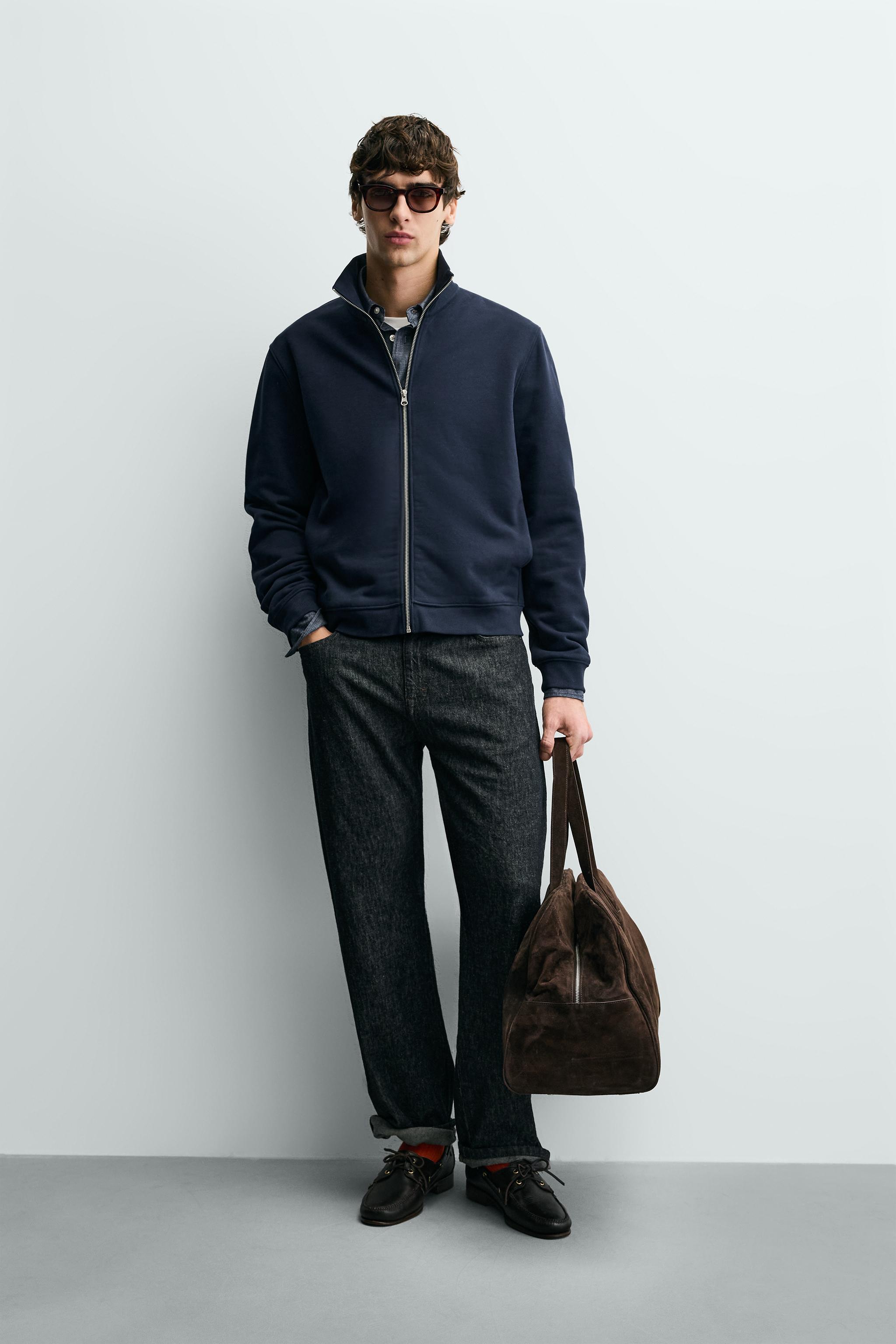 BASIC ZIP-UP SWEATSHIRT - Navy blue | ZARA United States