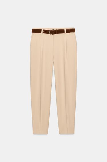 Zara PLEATED BELTED PANTS - Beige