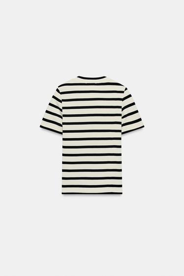 T-SHIRT CÔTELÉ DÉCOLLETÉ ROND - Blanc / Noir de Zara - Image 6