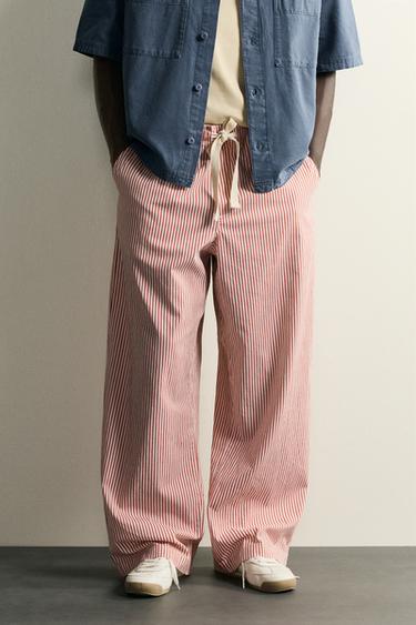 PANTALÓN BAGGY FIT RAYAS - Rojo de Zara