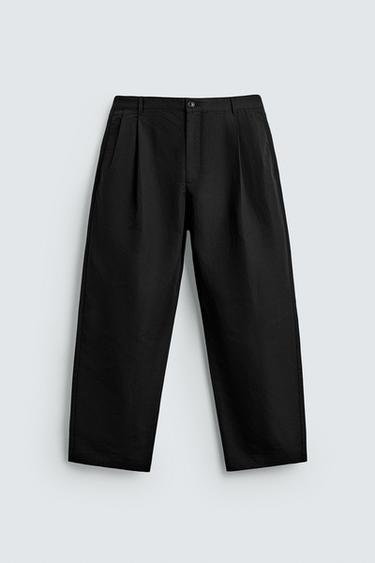 Zara RELAXED FIT PLEATED PANTS - Black