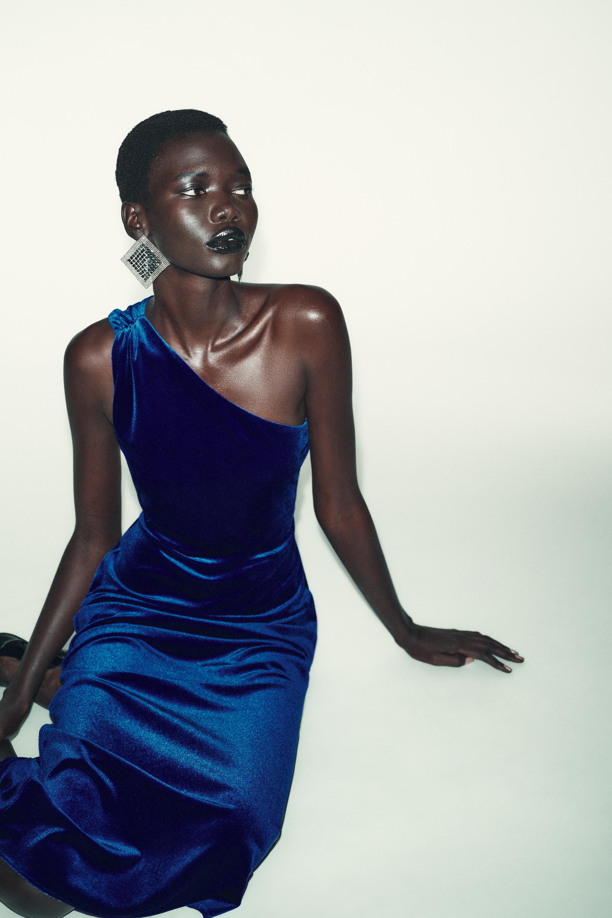 ASYMMETRIC VELVET MIDI DRESS - Cobalt | ZARA United States