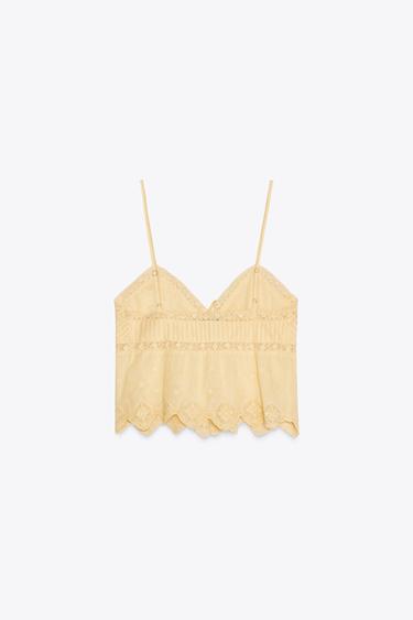EMBROIDERED STRAPPY TOP - Yellow by Zara - Image 5