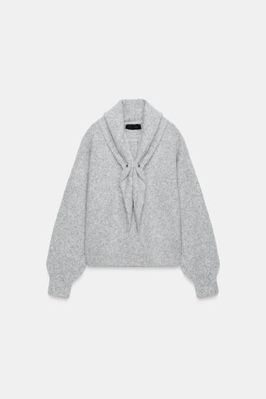 SCARF DETAIL KNIT JUMPER - Grey by Zara - Image 0