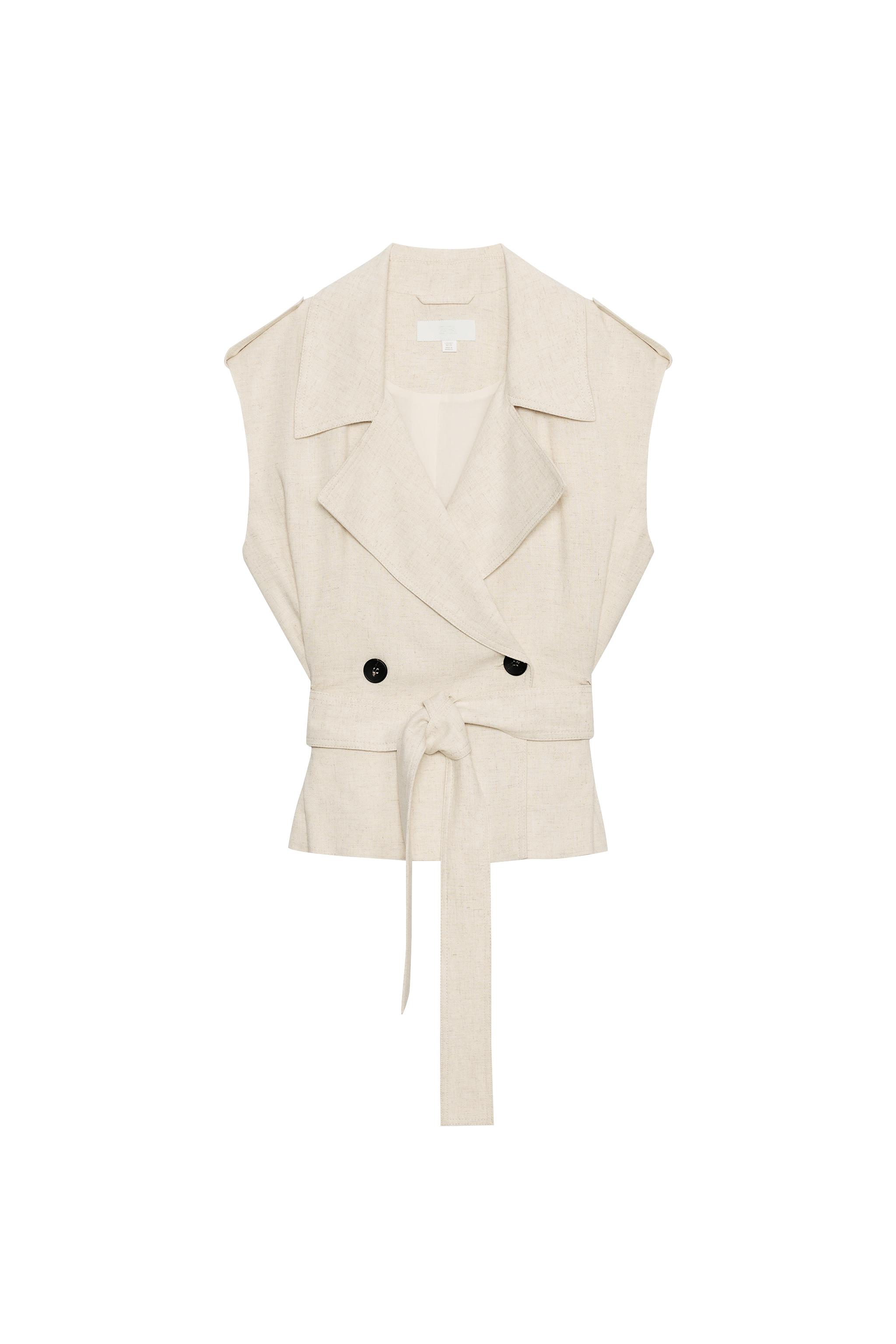 リネンブレンド ダブルブレストベスト - ライトベージュ | ZARA Japan