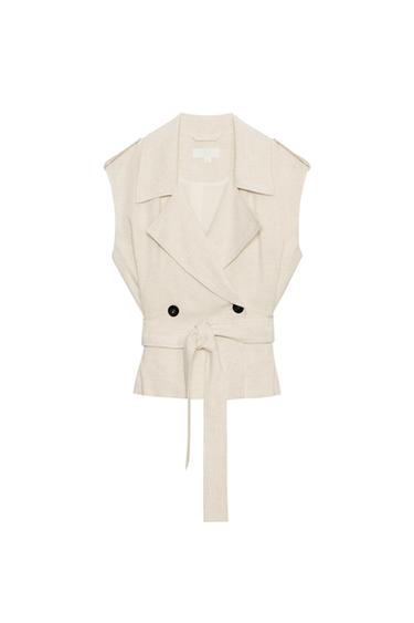 DOUBLE-BREASTED BELTED WAISTCOAT WITH LINEN - Light beige by Zara