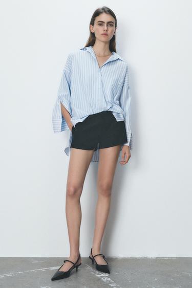 CAMISA ALGODÓN RAYAS BOTONES - Azul / Blanco de Zara - Imagen 0