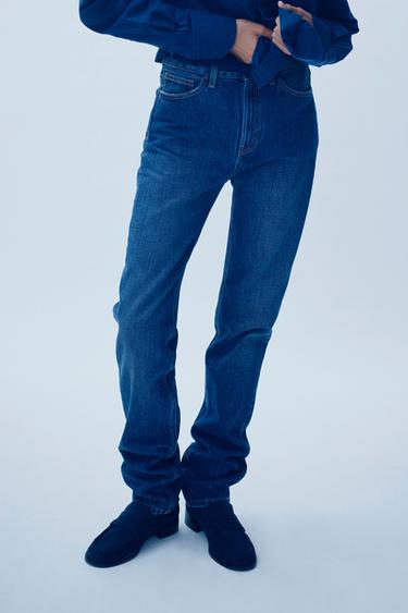 HIGH-RISE SLIM FIT TRF JEANS - Navy blue by Zara