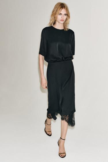 Zara ZW COLLECTION LACE MIDI DRESS - Black