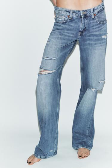 JEANS TRF WIDE LEG CINTURA BAIXA - Azul da Zara