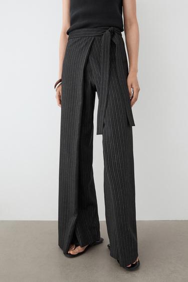 Pantalón detalle pareo lazada rayas - Negro de Zara