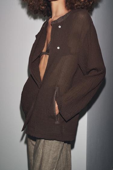TEXTURED SHIRT WITH VISCOSE - Brown by Zara