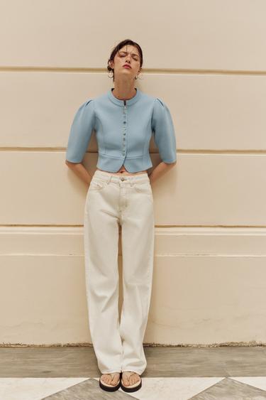 PUFF SLEEVE CARDIGAN - Pastel blue by Zara